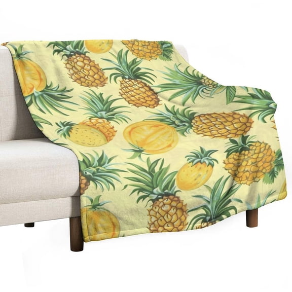Lunarable Pineapple Flannel Blanket Lightweight Blanket for Couch Sofa Bed, Super Soft Cozy Print Warm Blanket