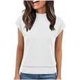 thumbnail image 2 of QUNYINEY Summer T Shirts for Women Cotton White Short Sleeve Tops Pullover Casual Mock Neck Slim Fit Shirts, 2 of 5