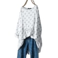 thumbnail image 1 of DYMADE Women Round Neck Print Casual Long Sleeve Cotton Linen Blouse Top, 1 of 6
