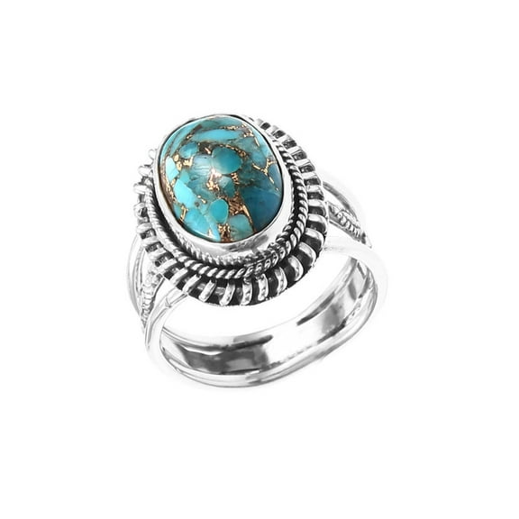Blue Copper Turquoise Gemstone Women Ring 925 Sterling Silver Jewelry