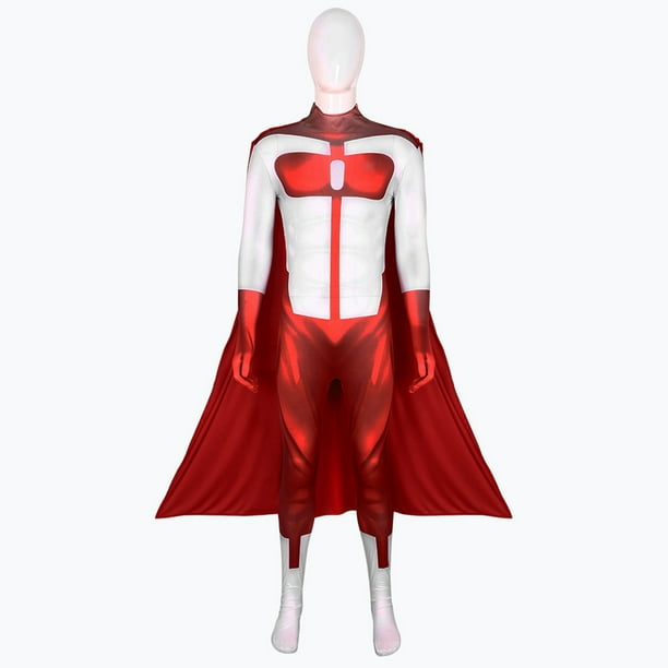 Disfraz de Personaje Invencible Adulto Hombre Mujer, Fiesta de Halloween de Superheroe Traje de Cuerpo Entero con Guantes Seguro para Niños para Fiestas de Cumpleaños y Disfraces (Niños:130, Rojo)
