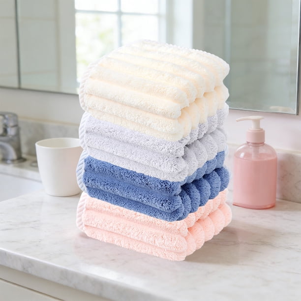 Toalla de baño de poliéster de secado rápido, 28,7 x 13,4 in • Súper absorbente, secado rápido, anti-bolos, fácil de cuidar • Rosa azul, gris blanco en paquete individual