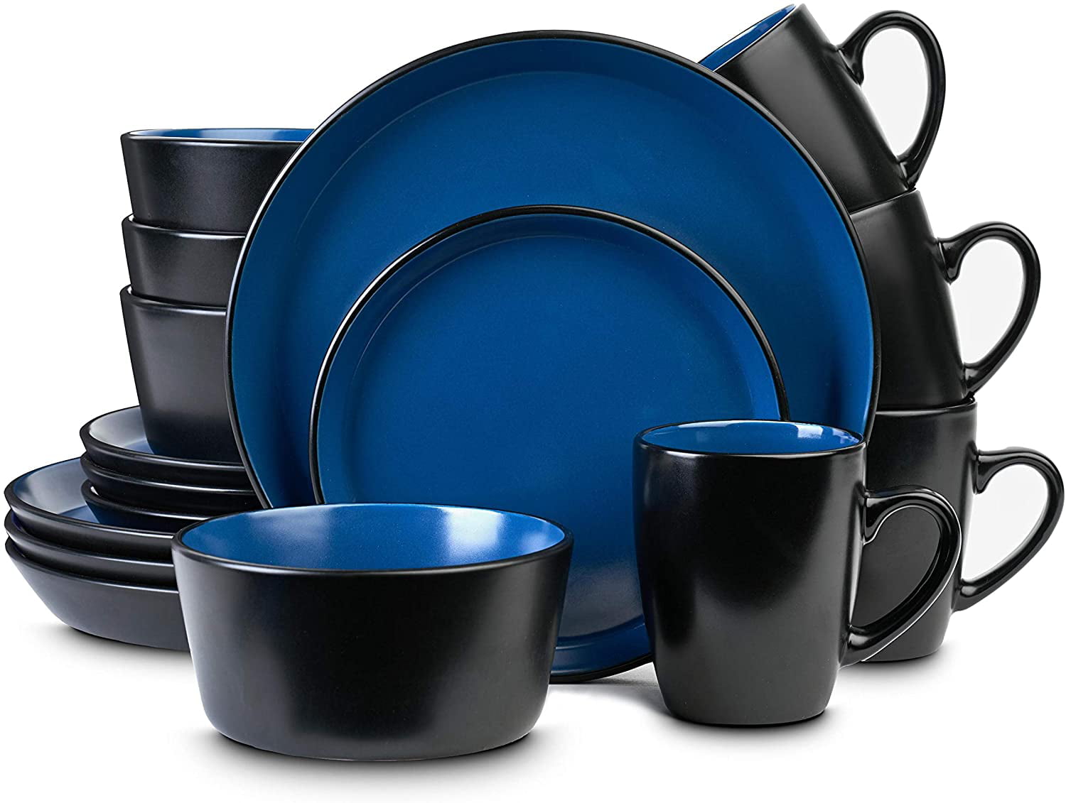 Blue and Black Stone Lain Albie Stoneware Dish Set 4 Mugs