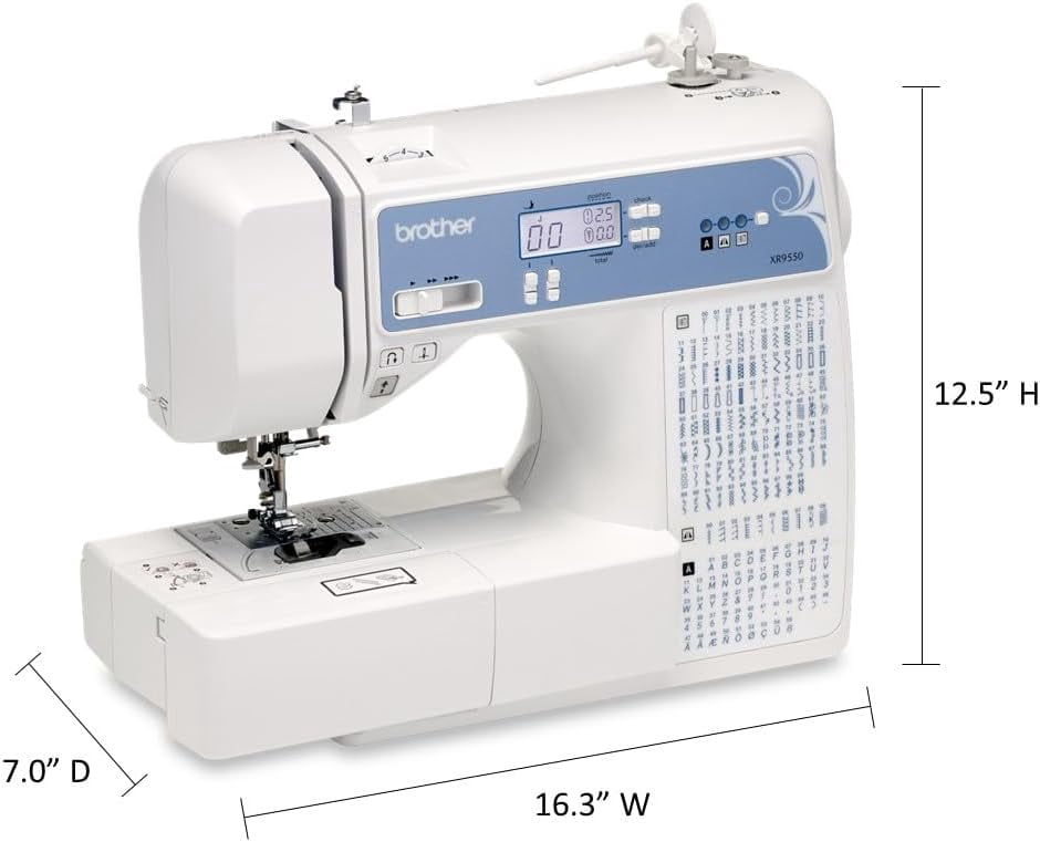 Brother XR9550 Computerized Sewing and Quilting Machine, 165 Built-In Stitches, Wide Table, Hardcase for Carrying and Storage, Premium Sewing Thread 6-Pack and 5-Piece Sewing Machine Needles