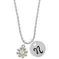 thumbnail image 1 of Delight Jewelry Two-tone Small Daisy with Peace Sign Silvertone Script Initial Disc - N - Charm Necklace, 20"+3", 1 of 4