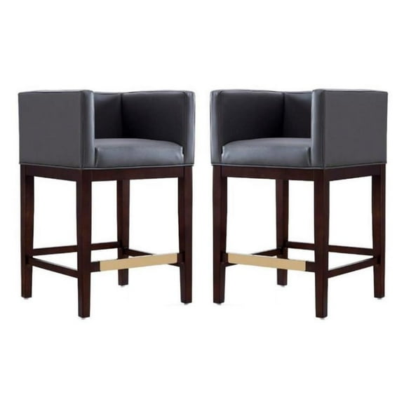 Home Square 34" Faux Leather Barstool in Gray & Dark Walnut - Set of 2
