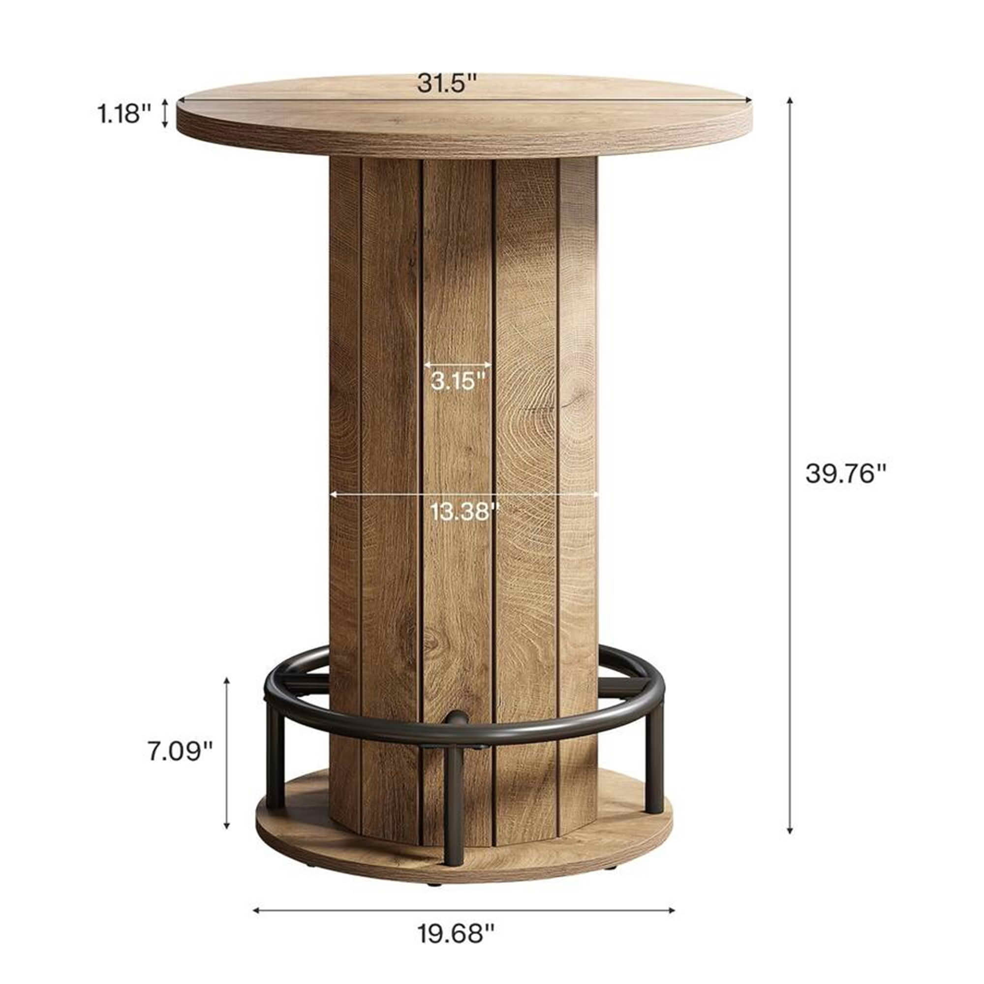 MAYEERTY Industrial-Farmhouse Bar Height Round Bistro Table, Wooden Pub Table with Footrest for Home Kitchen Cafe Apartment