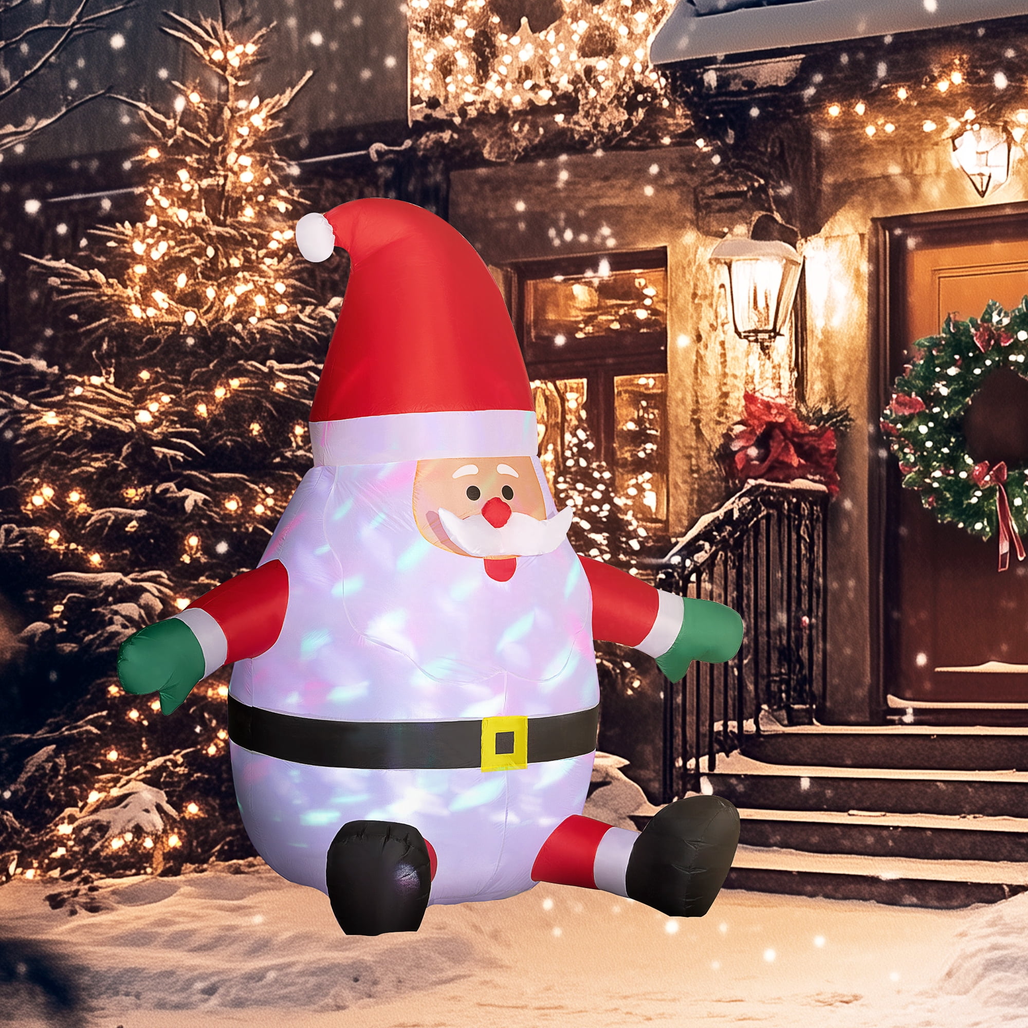 Inflatable Santa Claus with Rotating Magic Ball Light Outdoor Christmas Yard Decoration