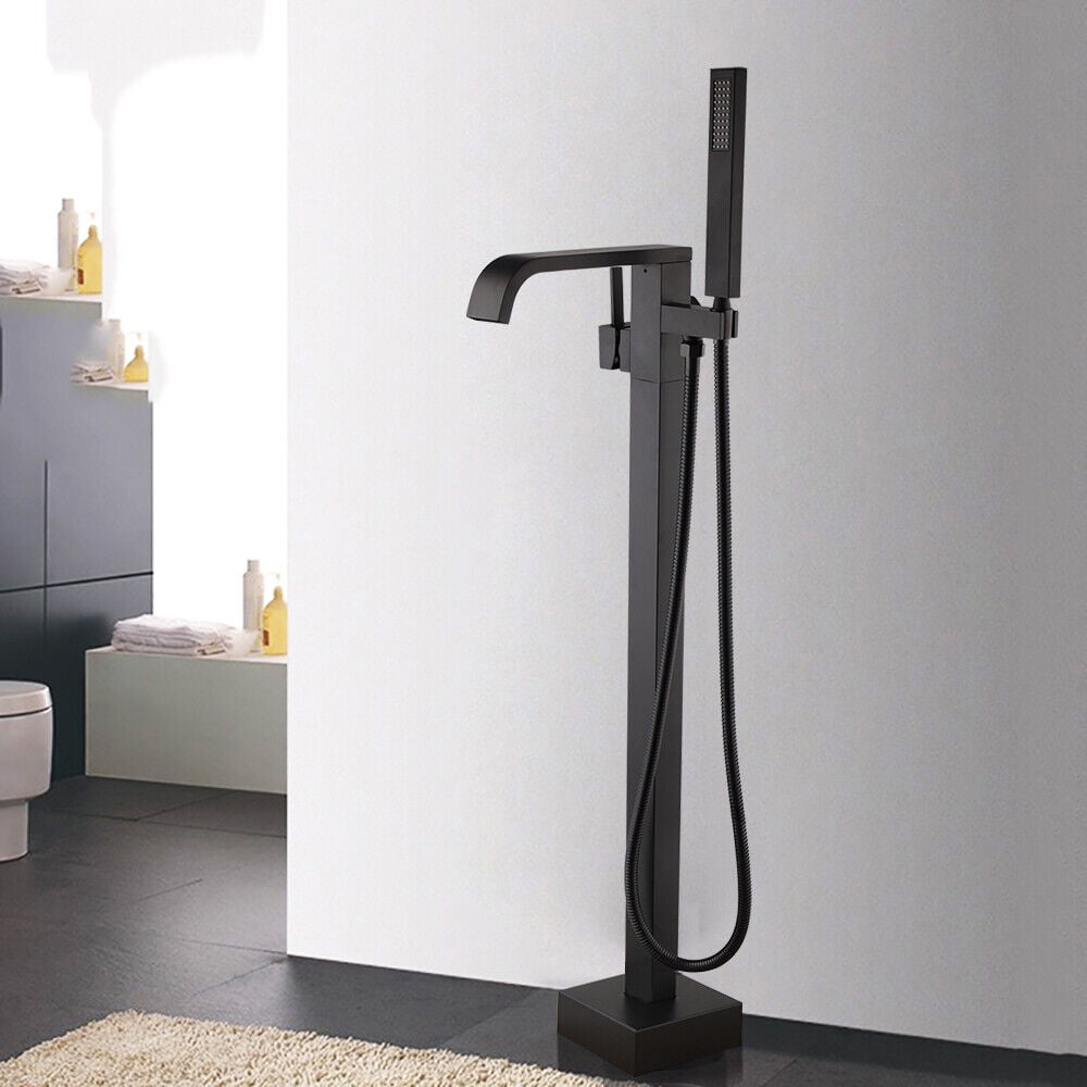 Floor Mounted Black Free Standing Bathtub Faucet Shower Tub Filler Spout