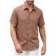 thumbnail image 2 of Camisetas Elvqul Hombre Algodón Café Manga Corta Casuales Lino sin Estampado con Solapa Botones, 2 of 8