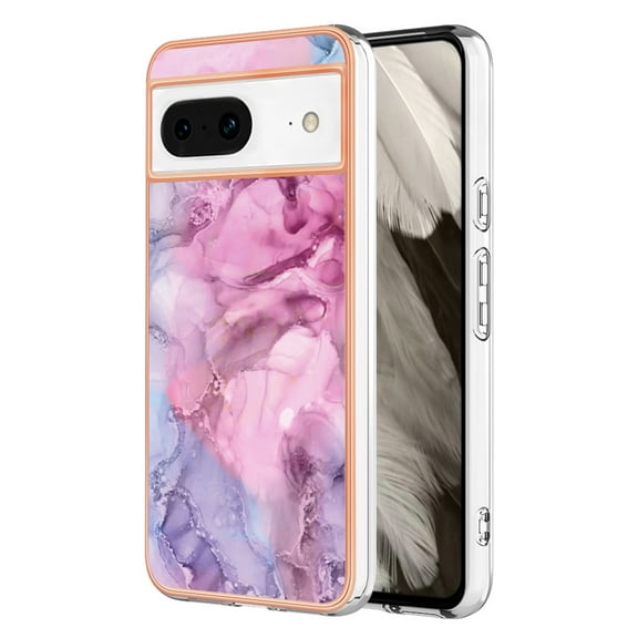 Designed for Google Pixel 8 Marble Case, Ultra Thin Girls Women Plating Marble Designed Flexible Soft TPU IMD Marble Protective Case Cover for Google Pixel 8 - Pink