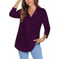 thumbnail image 4 of MAWCLOS Womens 3/4 Sleeve V Neck Shirts Lapel Tunic Tops Casual Work Tops Classic Solid Color Blouse Loose Fit, 4 of 6