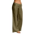 thumbnail image 2 of Lumtrix Flowy Linen Pants for Women Wide Leg Low Rise Trousers with Elastic Waist Casual Pants with Pockets for Beach Travel Army Green XL, 2 of 7
