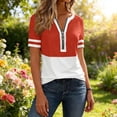 thumbnail image 6 of XFLWAM Women's Short Sleeve T Shirts V Neck Zipper Tops Color Block Casual Summer Loose Fit Blouses, 6 of 9