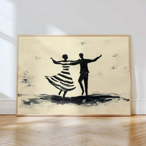 Abstract Couple Dancing Silhouette Art Black And White Striped Dress Minimalist Wall Print Romantic Love Illustration Modern Wall Art, Modern Wall Decor, 8x12 UNFRAMED