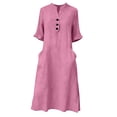 thumbnail image 6 of SAWOBUUN Womens Washed Cotton Blend Midi Dress Button V Neck Half Sleeve Casual Loose Summer Dress with Pockets, 6 of 6