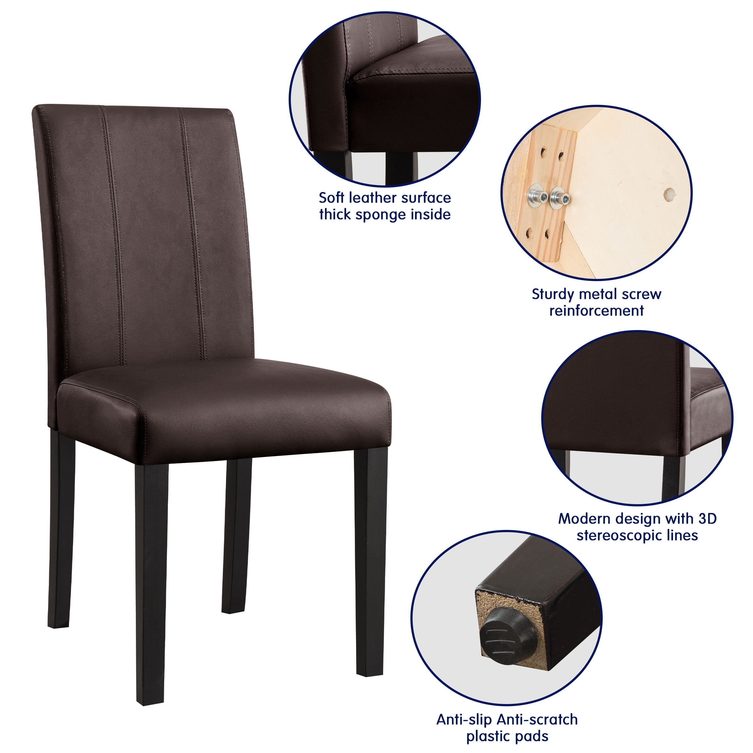 Subrtex Faux Leather Indoor Dining Chair Set of 4, Modern Mid-Century Chairs for Home, Brown