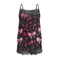 thumbnail image 3 of Tnhcen Women's Valentine's Day Heart Print Cami Tank Top & Shorts Pajama Set with Lace Trim Polyester Spandex Milk Silk Brushed Fabric S-2XL Casual Sleepwear, 3 of 5