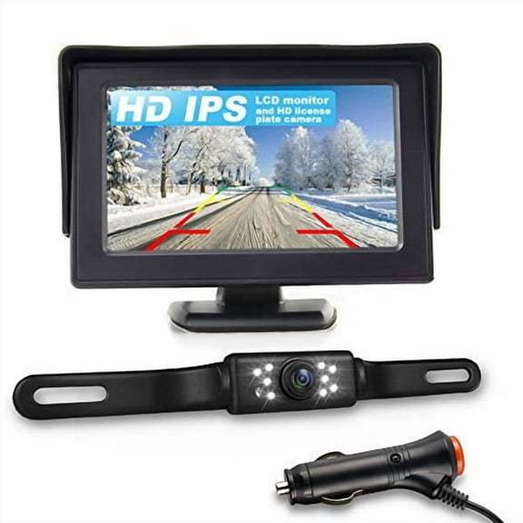 HD Backup Camera and Monitor Kit - 4.3" IPS FHD Color Display,Waterproof Night Vision License Plate Reverse Camera for Car/RV/Truck/Pickup