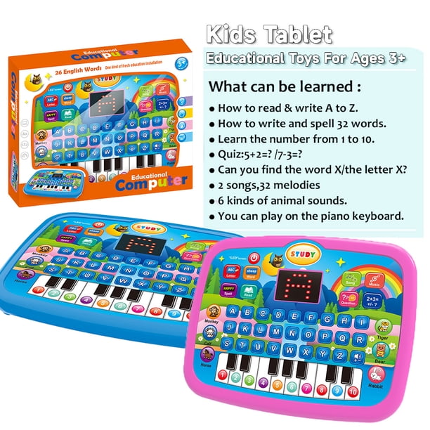 Tableta De Aprendizaje Portátil Con Teclado De Goma – Juguete Educativo Con Música Y Sonidos Para Niños De 3 A 6 Años