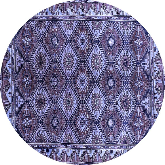 Ahgly Company Machine Washable Indoor Round Oriental Blue Industrial Area Rugs, 6' Round