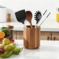 thumbnail image 1 of Organizador de utensilios de madera giratorio 360° para cocina | Color del café | Caja de almacenamiento giratoria para cubiertos, cucharas, tenedores, cuchillos | Base antideslizante | Gran, 1 of 6
