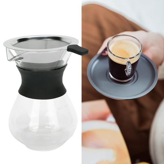 Ensemble de Cafetière à Filtre en Acier Inoxydable pour Infusion Lente, Carafe Manuelle en Verre Borosilicaté avec Port d'Égouttement en Silicone et Filtre à Mailles Réutilisable, Accessoire pour Café pour les Amateurs de Café