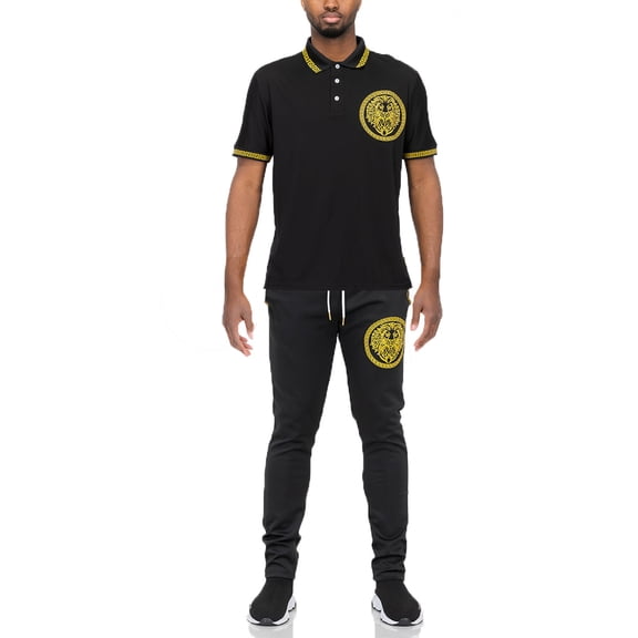 Mens Designer Polo Shirt and Track Pant Lion Head Embroidered Set