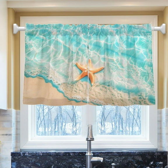 Ryvnso Sea Starfish on Beach Half Curtains Sets Tier 2 Panels Short Curtain Rod Pocket 27"W x 24"L