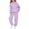 thumbnail image 2 of ZHOGXU Big Boys Girls Outfits 2 Piece Long Sleeve Bow Print Pocket Hoodies And Joggers Fashion Comfortable Sets For Casual Wear And Outdoor Activities Purple 12-13 Years, 2 of 6