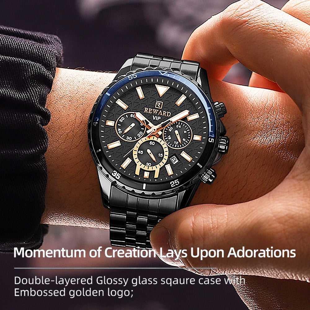 Mens Watches Analog Quartz Chronograph Stainless Steel Watches for Men 30M Waterproof Men's Wrist Watches with Calendar Luxury Business Work Casual Watch Elegant Gifts