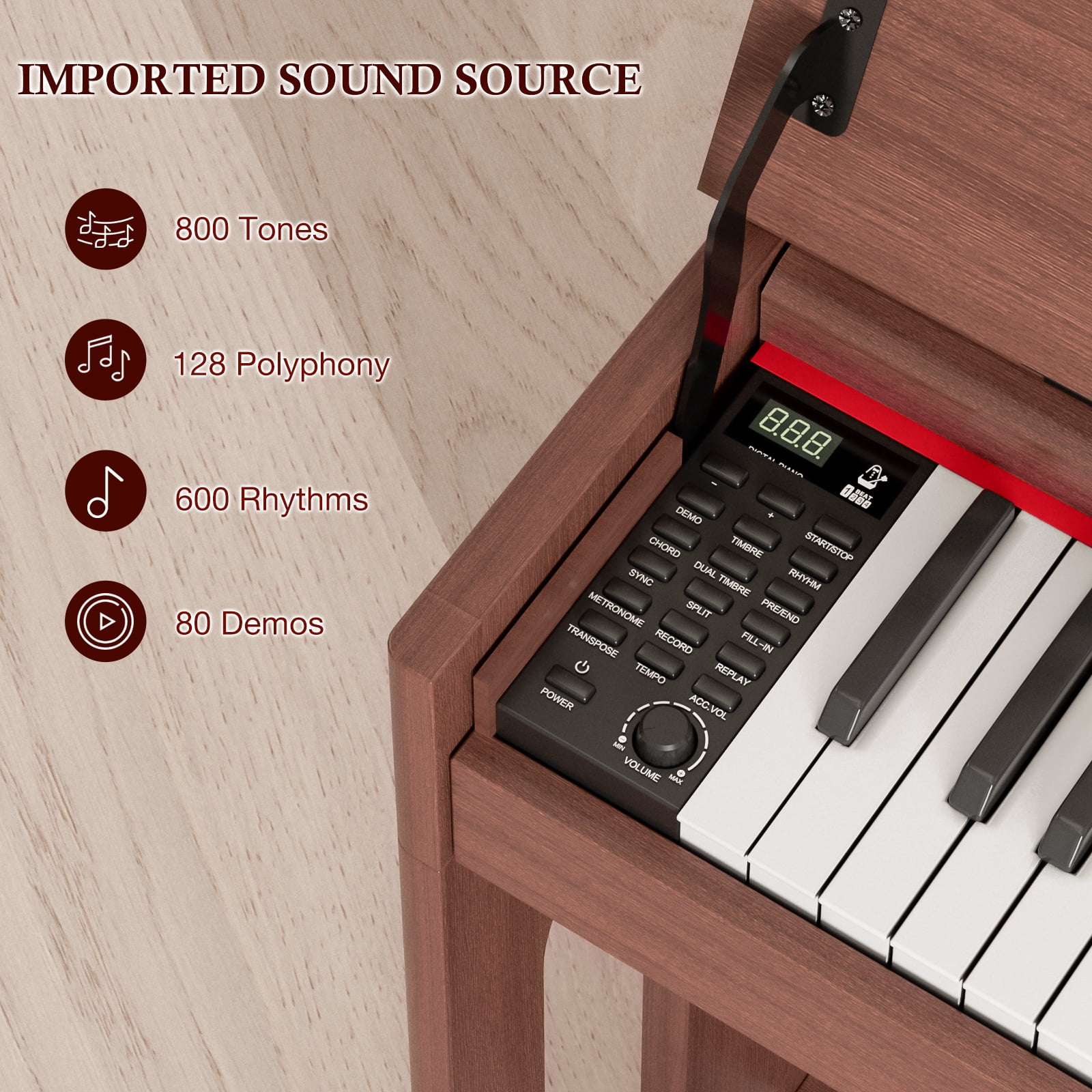 UMOMO 88 Key Digital Piano Keyboard, Full Size Electric Piano with Piano Stand, Headphone Jack, 3 Pedal, Electronic Piano for Beginner, Adults, Walnut