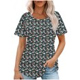 thumbnail image 2 of Lydiaunistar Hauts d'Été pour Femmes Imprimé Floral T-Shirt Décontracté Col Rond Manches Courtes Usage Quotidien Fête Haut 95 % Polyester 5 % Élasthanne Taille Réelle, 2 of 6