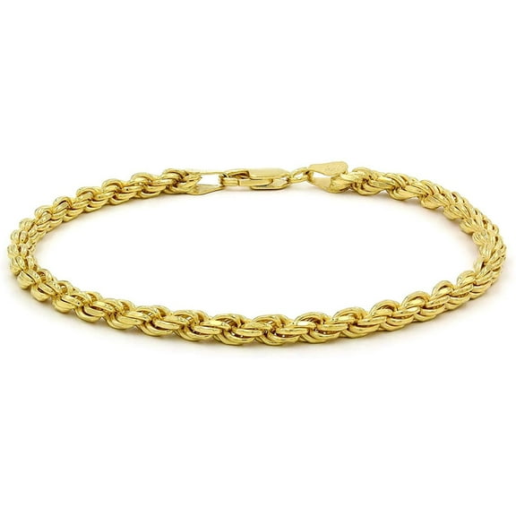 14K Yellow Gold 4mm Solid Rope Diamond Cut Bracelet, FREE Microfiber Cloth, Link Chain 7" - 8", Giorgio Bergamo 7