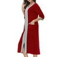 thumbnail image 5 of Abomasnow Womens Zipper Front Nightgown Long Sleeve Cotton Loungewear Lightweight 3/4 Sleeve Full Length Housecoat with Pockets, 5 of 5