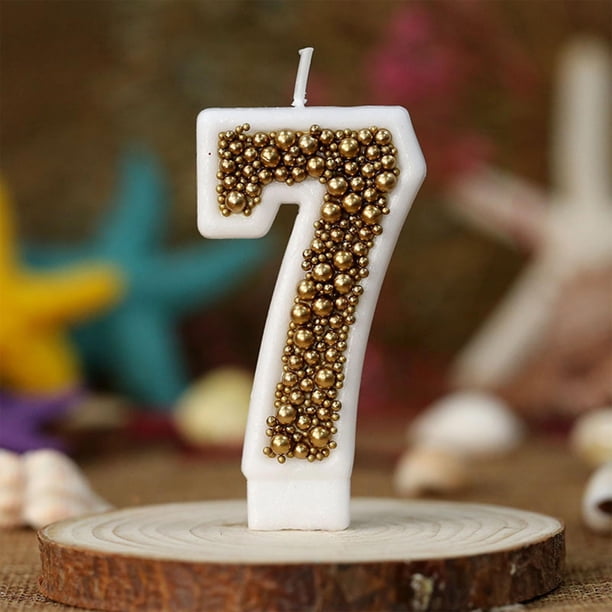 Candela de cumpleaños con número de macaron dorado • Topper de pastel de cera dorada metálica • Decoración de fiesta de lujo con diseño de cuentas perladas • Candela dorada de un solo dígito 9x6 cm