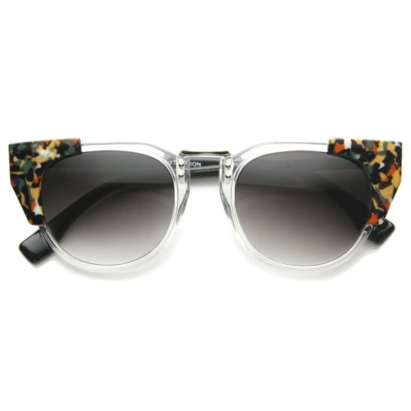 sunglassLA Female Women's Bold Temple Accent Metal Nose Bridge Cat Eye Sunglasses 48mm (Clear-Silver / Lavender) - 48mm