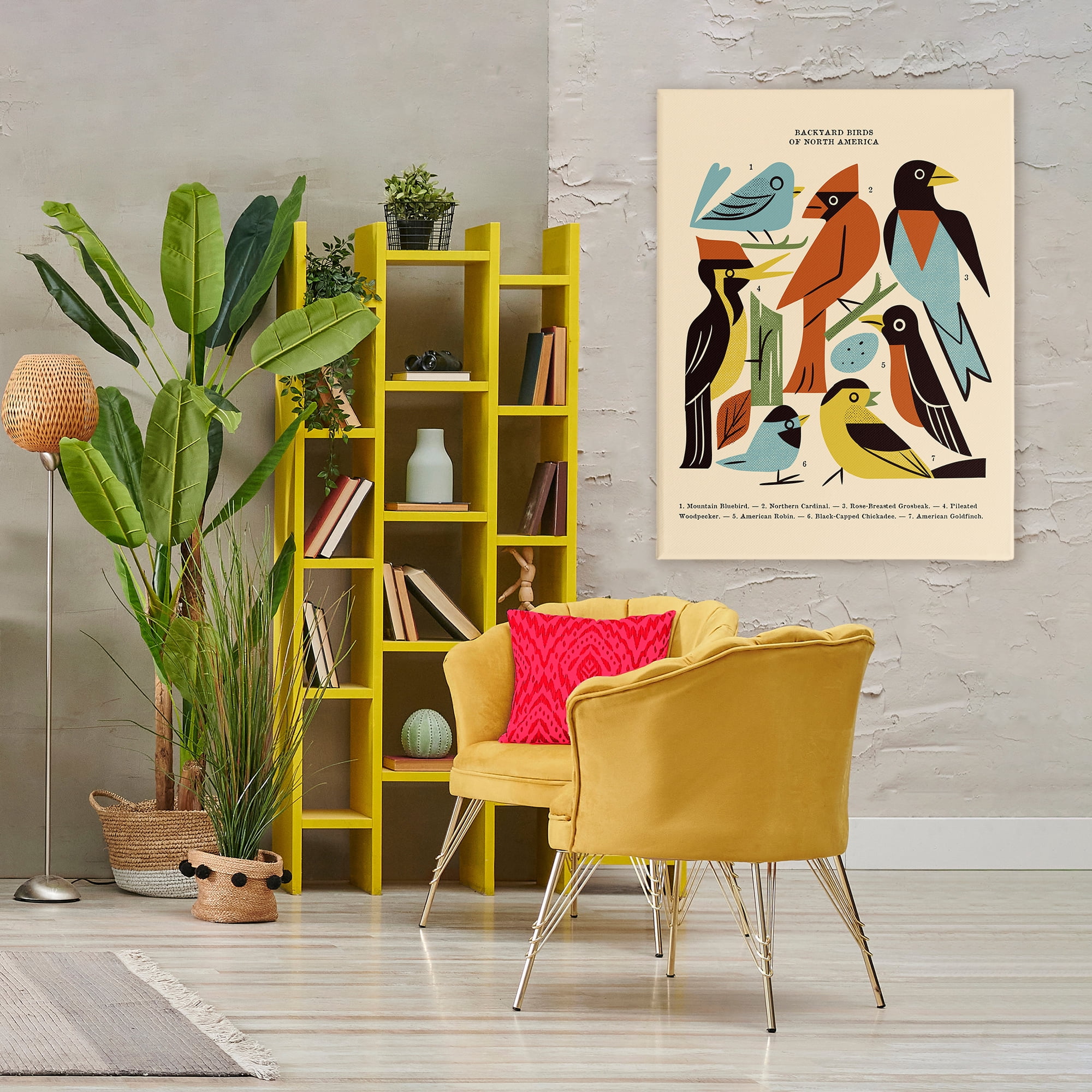 Backyard Birds Midcentury Modern Canvas Wall Art, design by Renea L. Thull