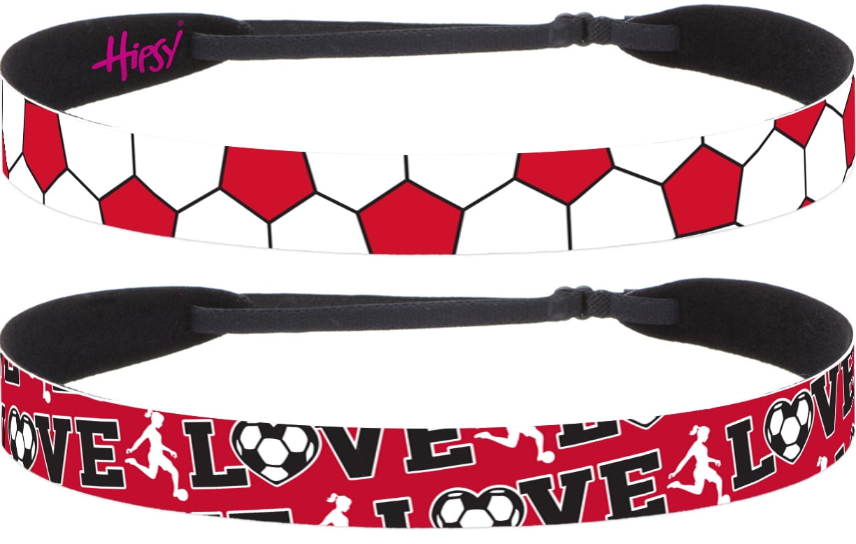 Hipsy Women's Adjustable No Slip I Love Soccer Sport Hair Band Headbands 2-Pack (Red)