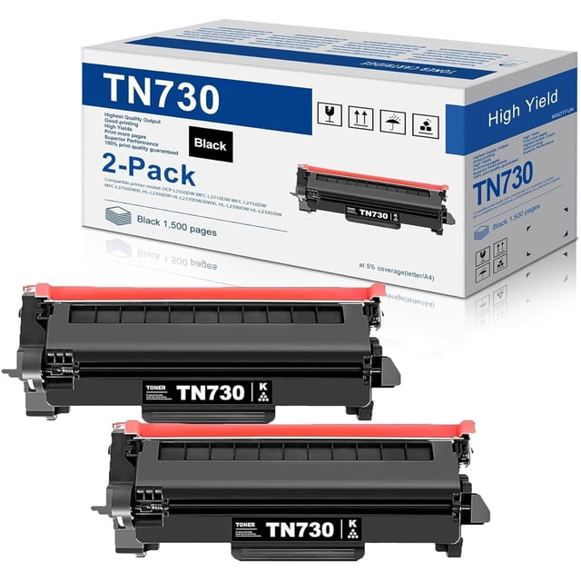 Tn730 Tn-730 Cartuchos De Tóner Negro Paquete De 2 Cartuchos De Tóner Compatibles Tn730 De Repuesto Para Impresora Brother Dcp-L2550Dw Mfc-L2710Dw L2750Dw L2750Dwxl