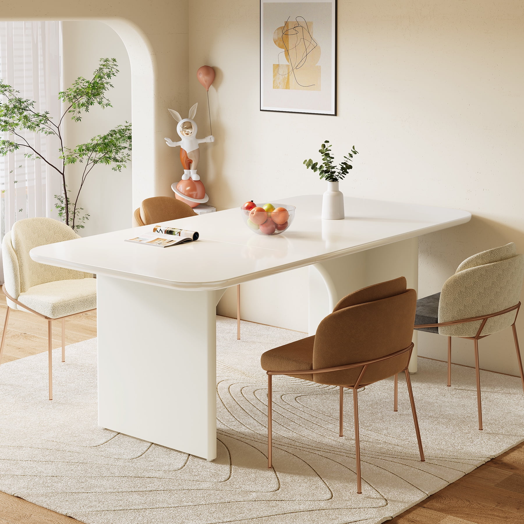 Tribesigns Modern Dining Table for 4-6 People, 63" Large Rectangle Kitchen Table with Arch Design Legs, Cream White Dinner Table Kitchen & Dining Room Furniture