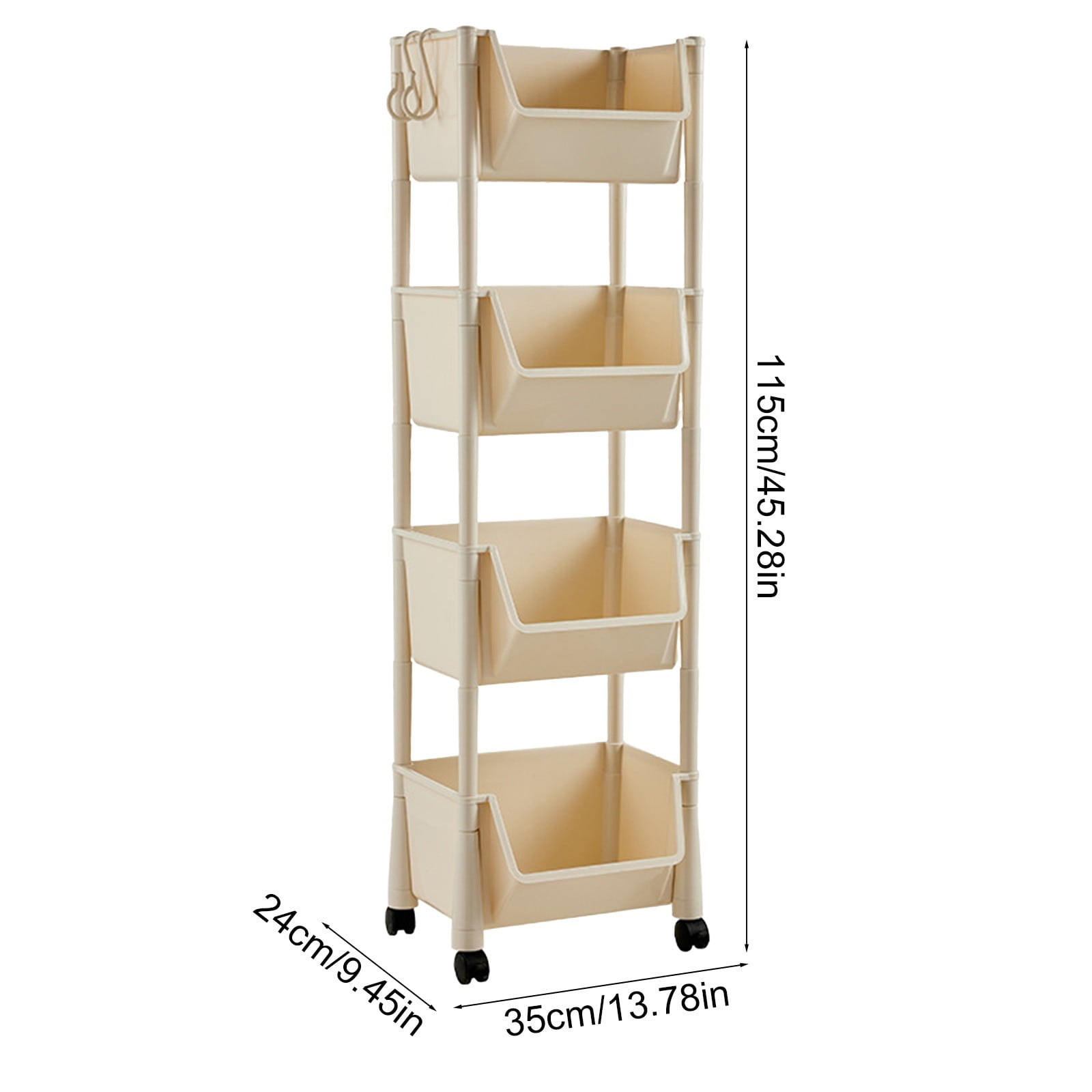 4 Tier Rolling Cart with Wheels, Storage Craft Art Trolley Organizer Serving, Easy Assembly, for Office, Living Room, Kitchen, White