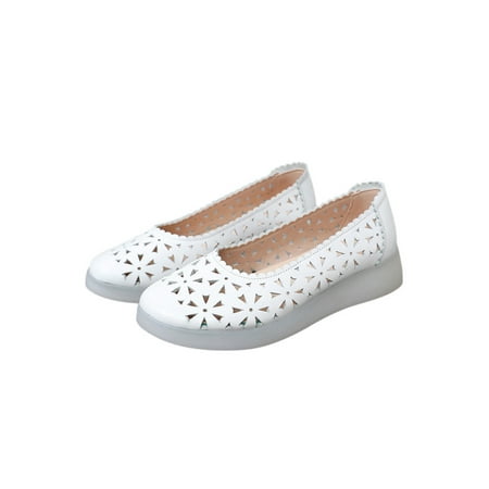 

Ymiytan Women Flats Slip On Casual Shoes Anti-Slip Loafers Work Breathable Low Wedge Comfort Nurse Shoe White 4.5