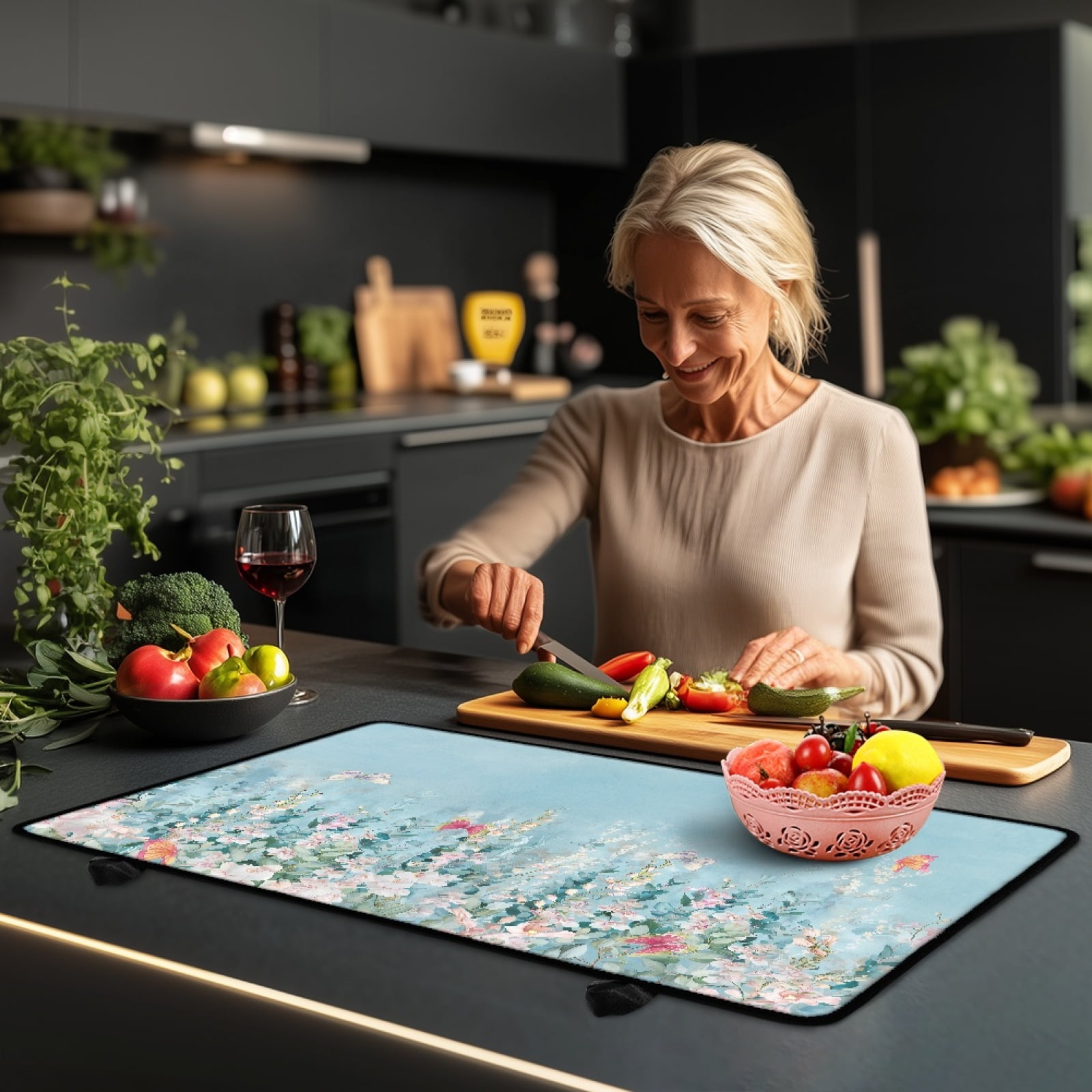 ZIATUBLE Stove Top Cover for Electric Stove Range Cover for Glass Ceramic Top Stove Flat Cooktop Protector Cover with Rubber Backing for Kitchen Decor, 29 x 21 Inch, Butterfly Flower Light Blue