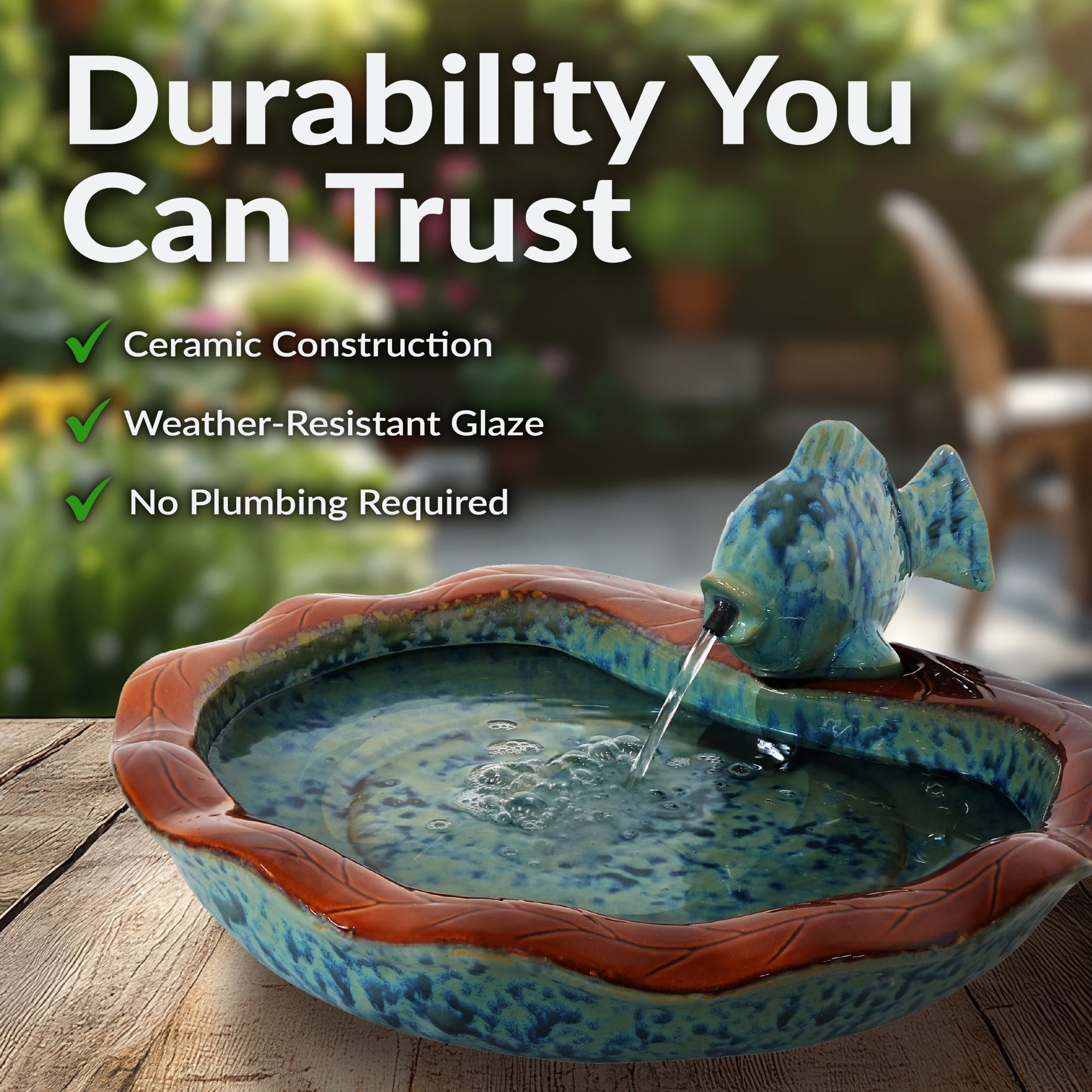 Sunnydaze Aqua Fish Glazed Ceramic Outdoor Water Fountain