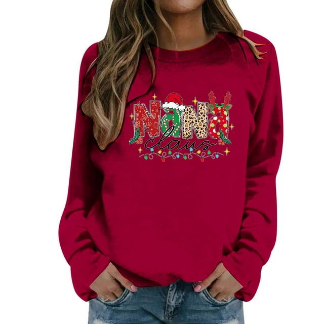 FYEGRE Chandail Sans Capuche pour Femmes, Col Rond, Manches Longues, Doux, Décontracté, Athlétique, Confortable, pour les Vacances, Rouge, Taille g