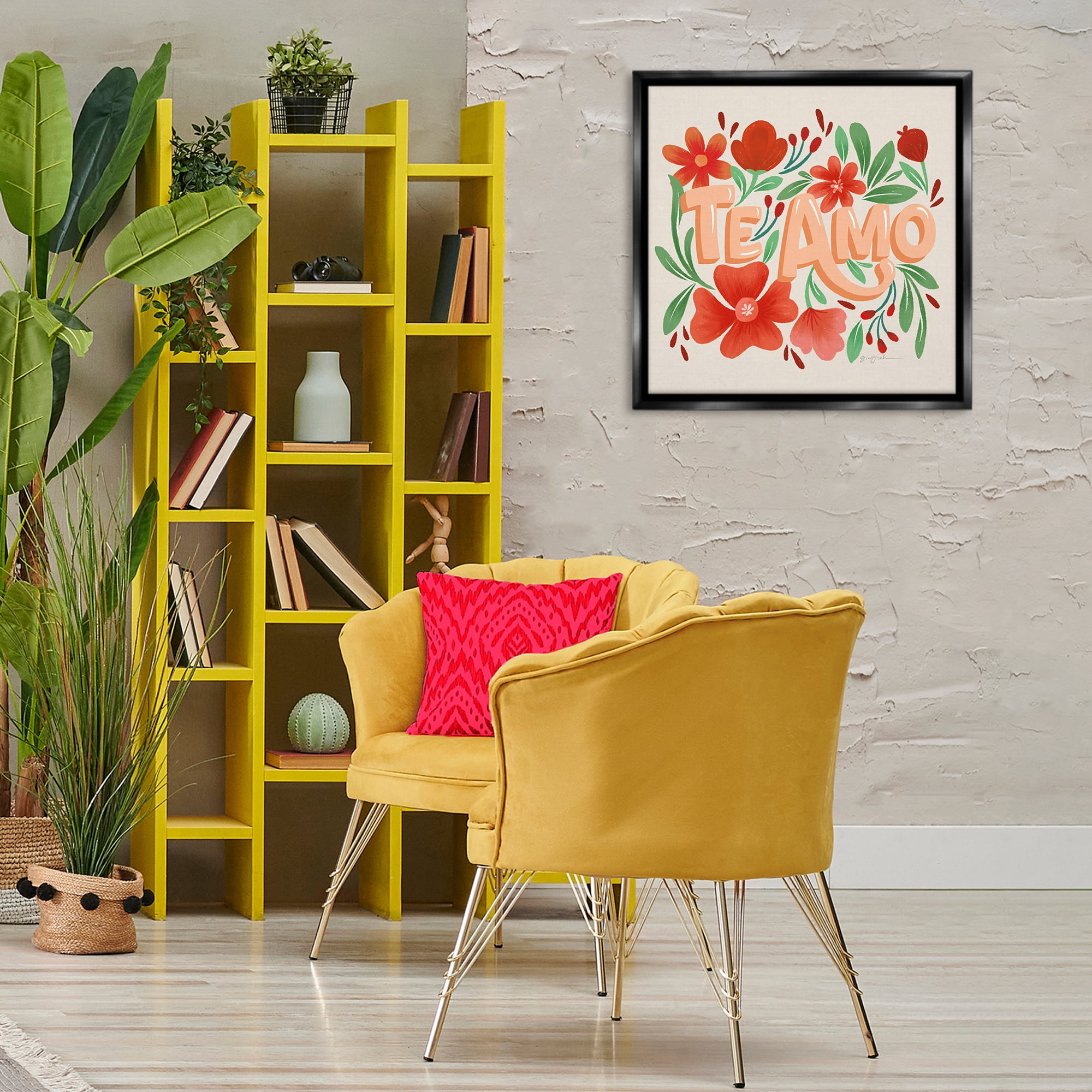 Stupell Industries Te Amo con Flores Rojas Floral & Botanical Painting Black Floater Framed Art Print Wall Art, 25 x 25
