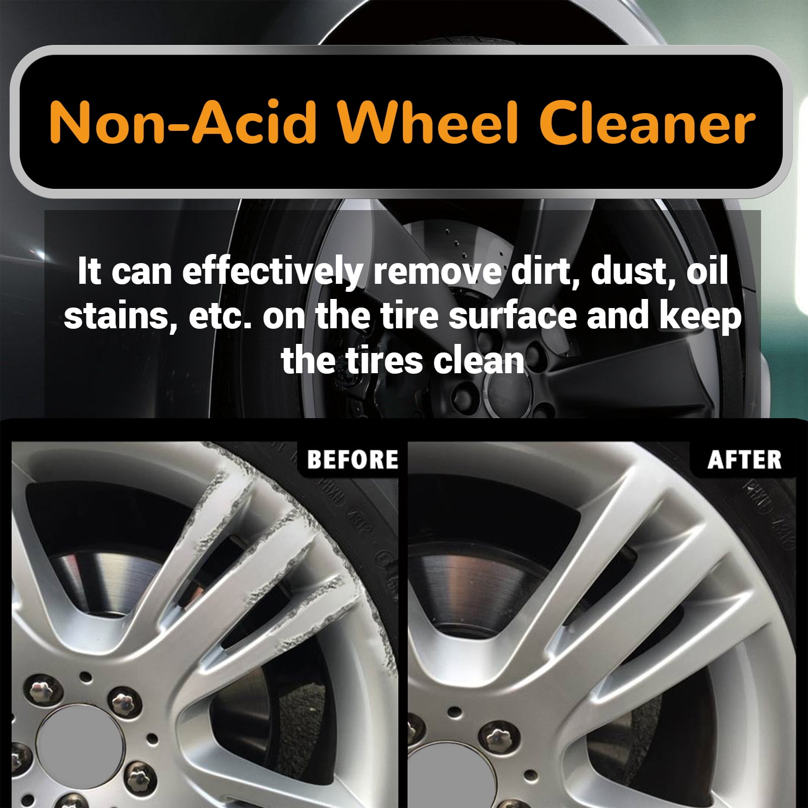 Homonth Non-Acid Wheel Cleaner, Wheel Hub Renovation Cleaning And Polishing Maintenance Multi-Functional Cleaning Agent