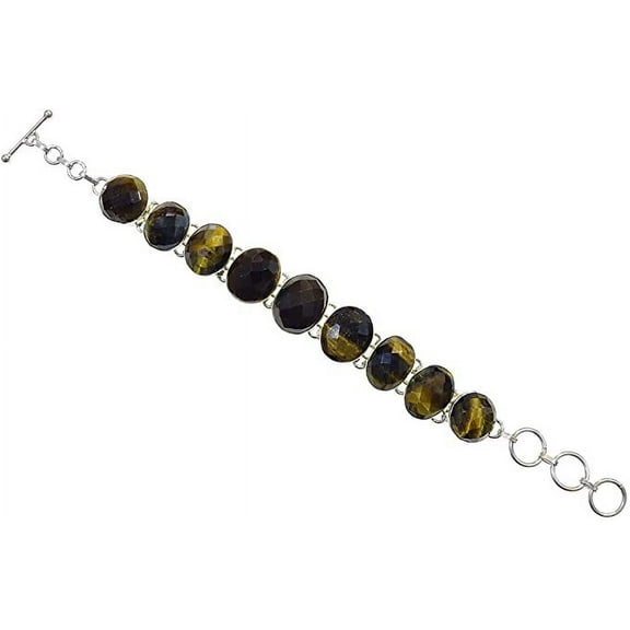 Real Tiger Eye Gemstone Designer Bracelet For Women, Silver Plated Link Bracelet For Party, Modern Fashion Jewelry Handmade By Artisans