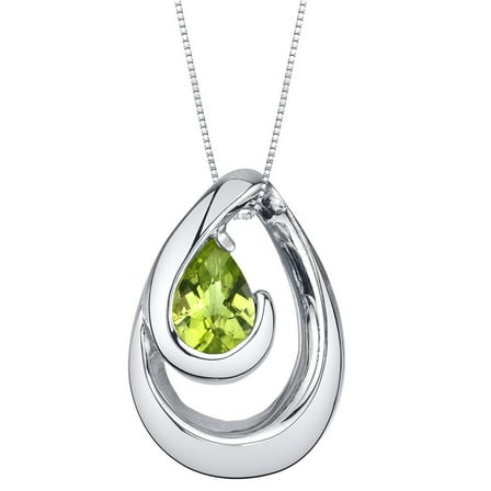 PEORA Peridot Wave Solitaire Pendant Necklace for Women Sterling Silver, Natural Gemstone, 0.75 Carat Teardrop Pear Shape 7x5mm, with 18 inch Italian Chain